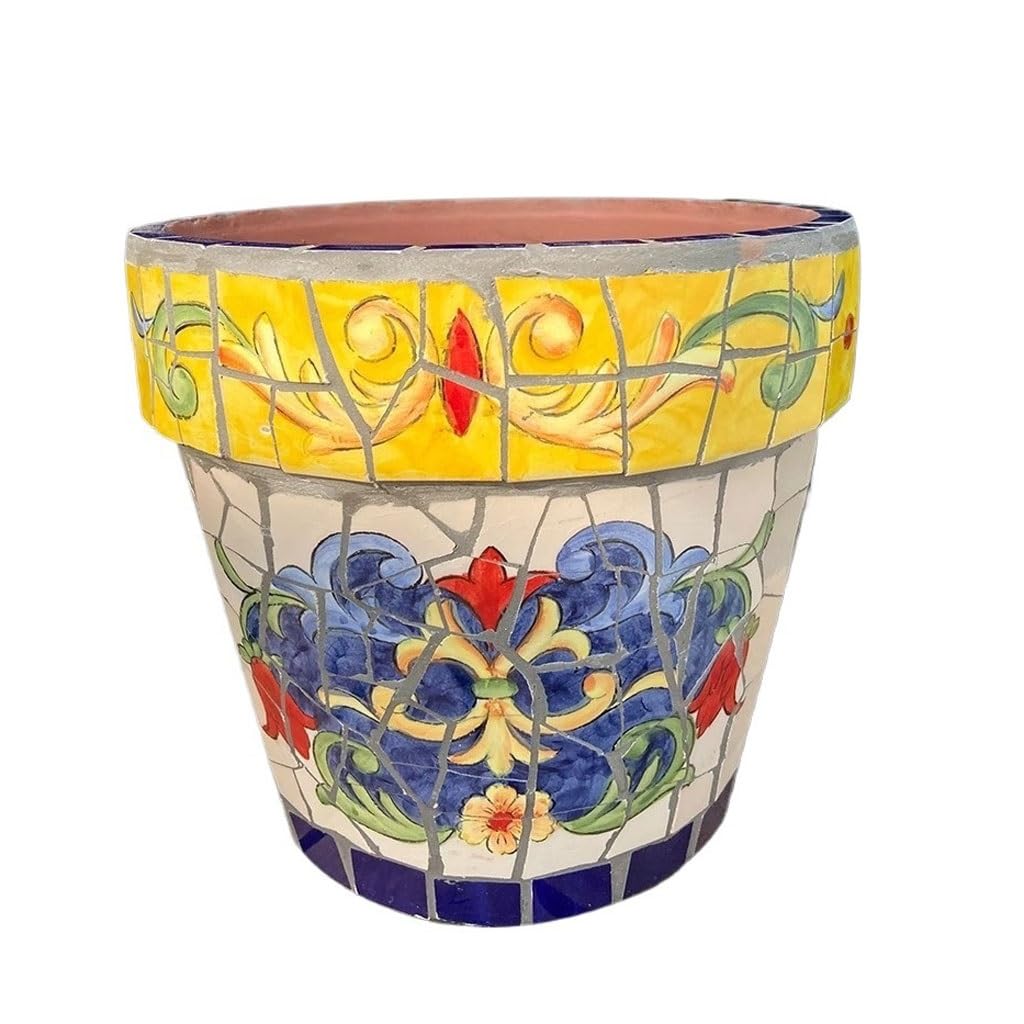 GELASIGE Flower Pots Courtyard Garden Balcony Versatile Flower Pot Terracotta Ceramic Mosaic Desktop Flower Pot Outdoor Flower Pots(B)