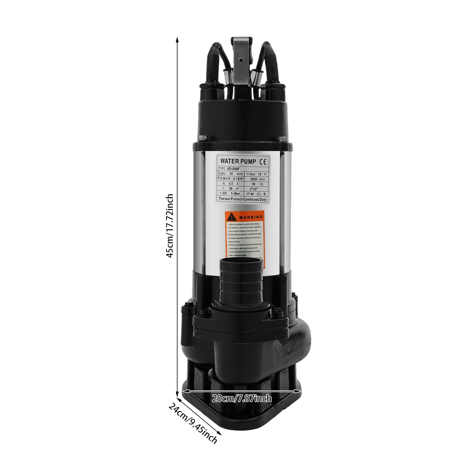 Tauchpumpe 550W Edelstahl 15m Förderhöhe 2 Zoll Schwimmerschalter | 550W Edelstahl-Tauchpumpe, 18m³/h, 15m Förderhöhe, 2" Auslass. Mit Schwimmerschalter, Zerkleinerer & Überhitzungsschutz