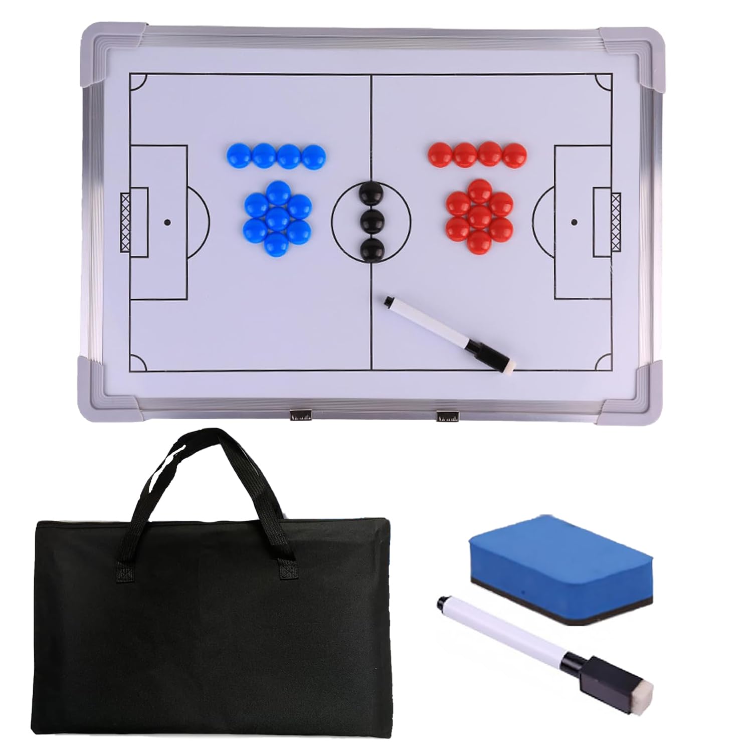 Tableau de stratégie pour entraîneur de football, ensemble portable de tableau tactique magnétique pour football, incluant marqueur pour tableau blanc, gomme, pièces de marquage magnétiques