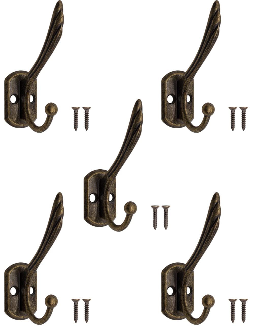 FUXXER® - Ganchos macizos para perchero, percheros de sombrero, ganchos de hierro, diseño de bronce de latón, juego de 5.