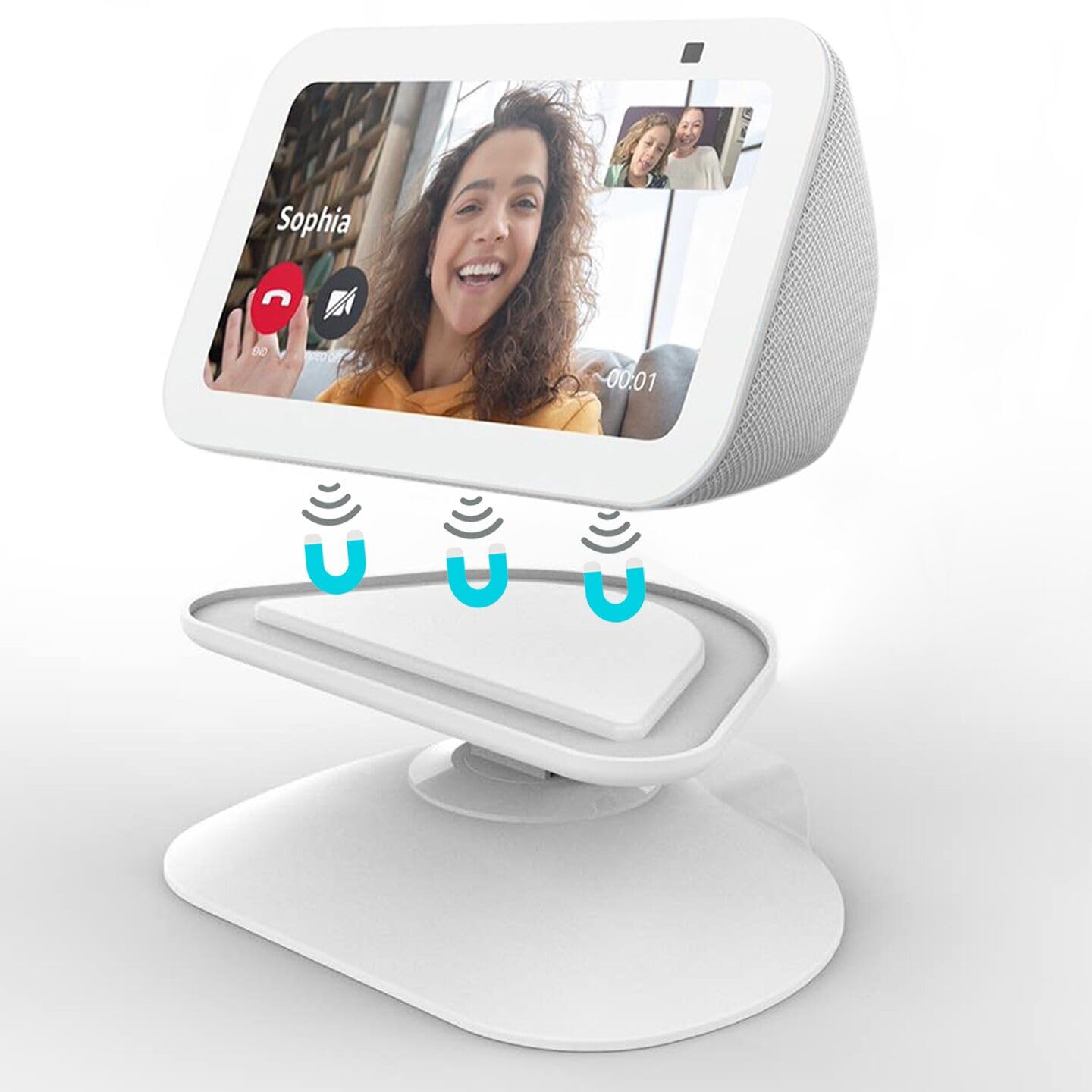 Adjustable Stand for Echo Show 5 (3rd Gen)， Tilt + Swivel Stand Multi Angle Rotation Magnetic Anti-Slip Base for Show 5,Rotatable All Around Compatible with Mobile Phones (White)