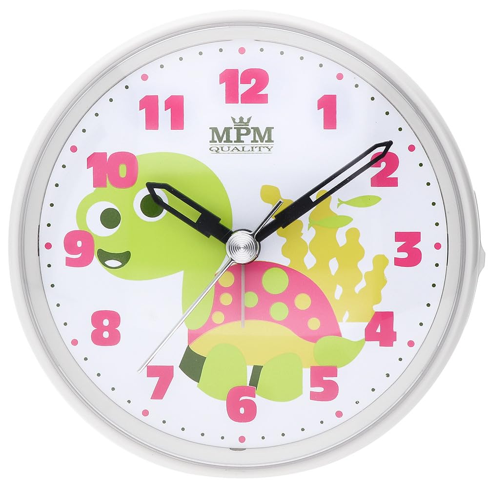 MPM Quality Réveil Design pour Enfant, Plastique, Motif Football et Sourire, Blanc/Noir, Balayage à Quartz, mélodie du Son de l'alarme au Choix extérieur, analogique, Alarme puissante, décoration de