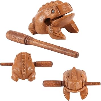 Wooden Frog, Percussion Instruments Frog Ornaments,Thailand Traditional Craft,Wooden Lucky Frog Croaking Musical Instrument for Home Office Yard Decor8.8CM