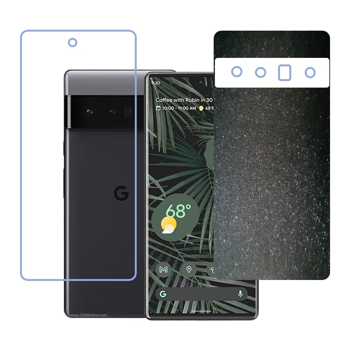 DVTECH� (Front and Back 9H Matte Finish Front and TPU Sparkling Star Black Anti Skid Back Back Skin & Front Screen Gurad For Google Pixel 6 Pro (Not a Tempered glass)