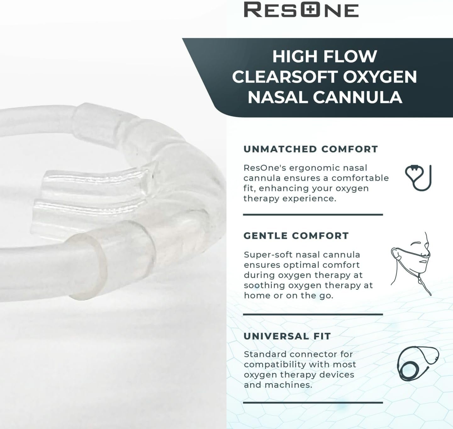 ResOne 25Ft High Flow Soft Adult Oxygen Nasal Cannula 5-Pack - Curved Prongs, Crush-Resistant Tubing - Nasal Tubes, Oxygen Concentrator Supplies - Soft Curved Nose Piece, Standard Size, 15 LPM Green 25Ft_5Pk