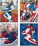 MOCVSWO Sneaker Wall Art Prints,Shoes Poster,Sneaker Wall Decor for Teen Boys Guys Men Room Bedroom Decorate,Gift for Boys,Set of 4(Unframed,8”X10”inches).