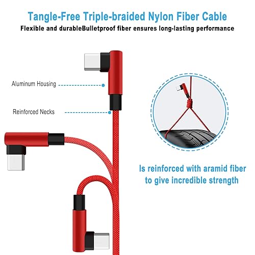Miniatura 6 de Cable de carga para NS Switch and Switch LiteOLED y Pro Controller Paquete de 2 cables extralargos de punta de 90 grados de nailon trenzado USB C a