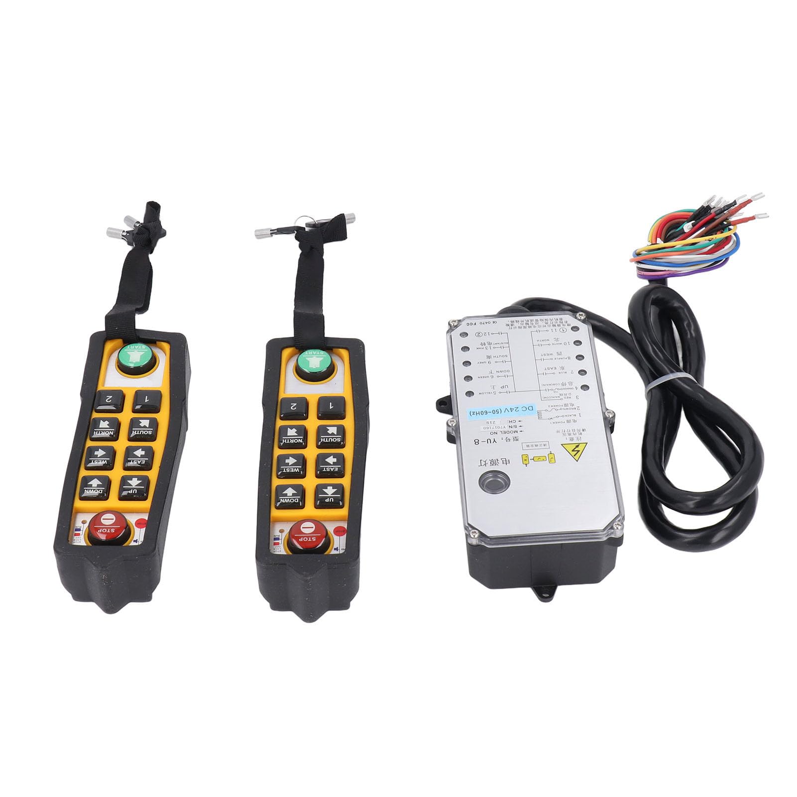 Ejoyous Kit Telecomando Wireless per Gru, Telecomando Industriale ABS con Doppie Maniglie, DC24V Portata 100 M 6 Pulsanti di Direzione, per Gru a Ponte Trasportatore di Sollevamento Macchina NC