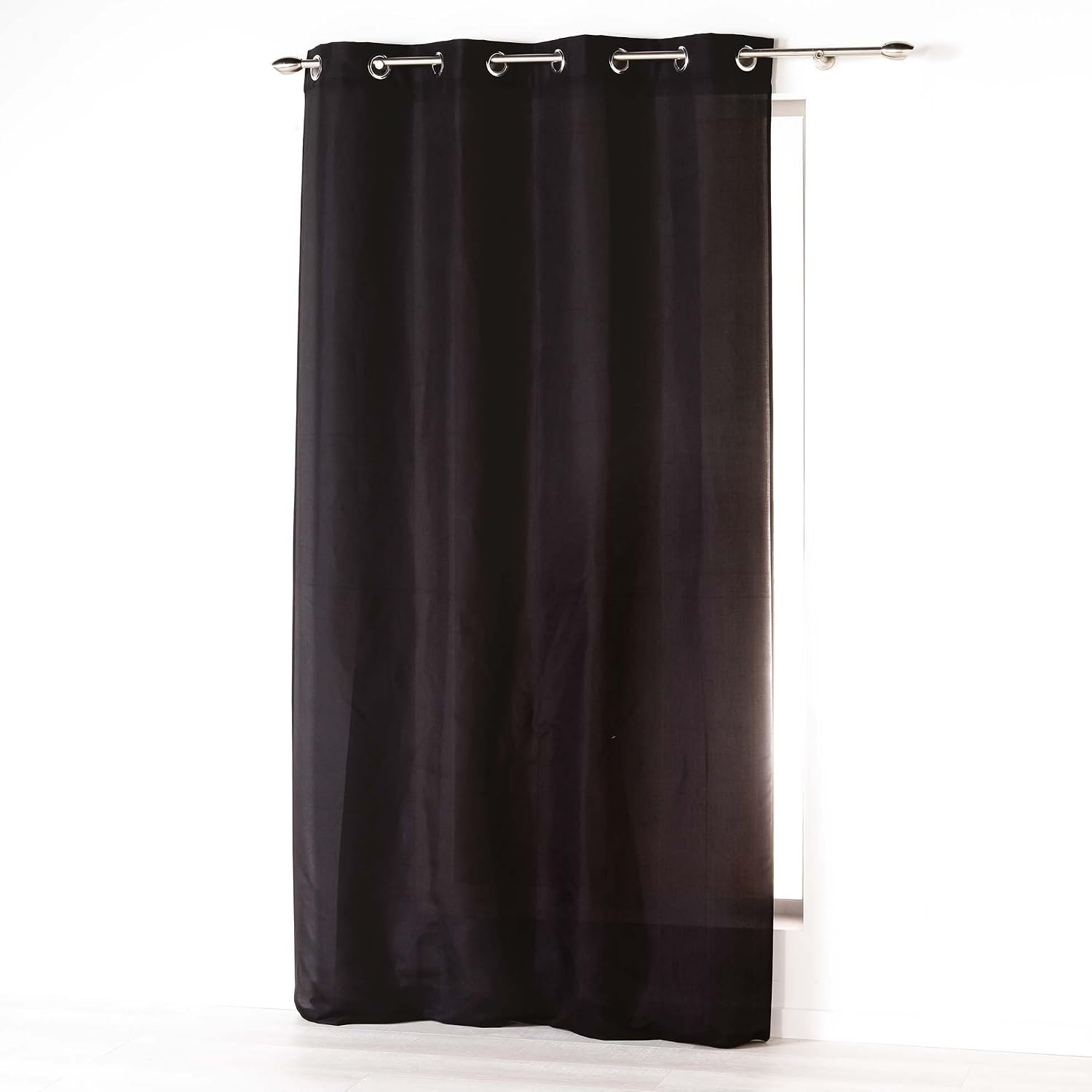 Douceur d'Intérieur Absolu Microfibre Curtain with Eyelets, Plain, Polyester, polyester, Black, 280 x 140 cm - Image 4
