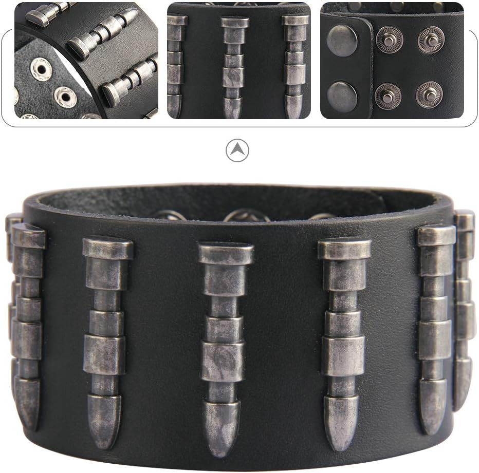 Jeilwiy Punk Leather Wristbands for Men Bracelets Handmade Wide Cuff Bangle Braided Jewelry Black Brown Adjustable - Punk Father's Gifts