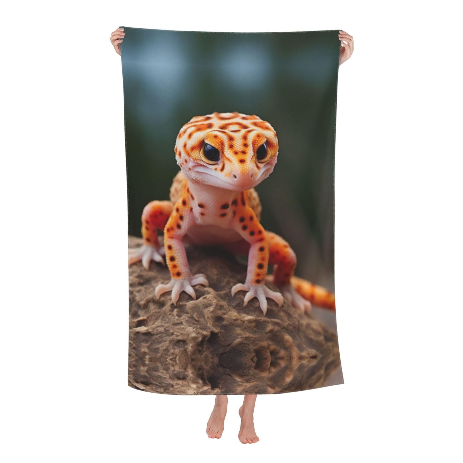 Pojknbv White Sand Leopard Gecko Print Oversized Adult Beach Towel Quick-Dry Comfortable Lightweight Travel Pool Camping