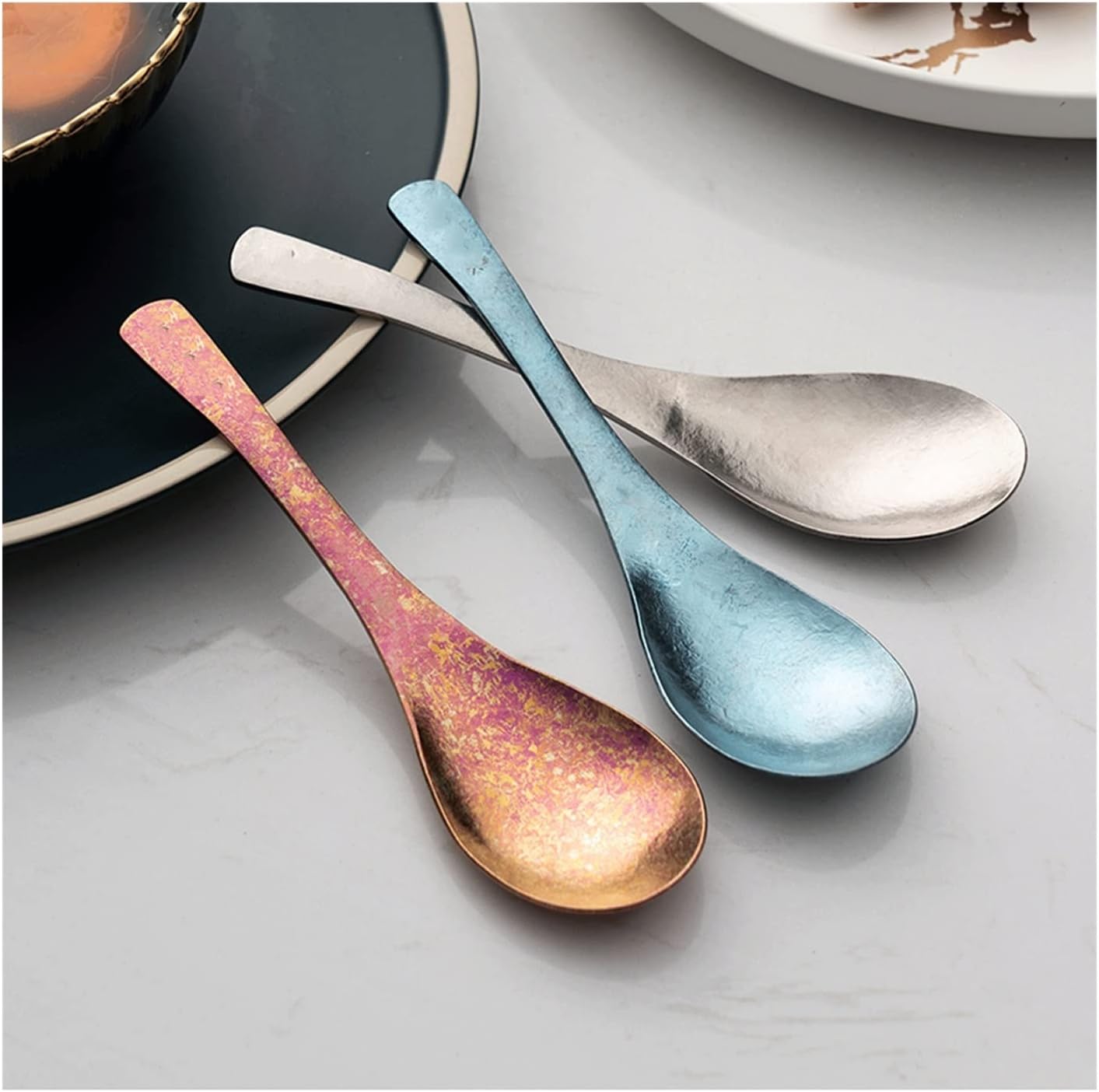 spoons Home Titanium Spoon Children's Dinner Spoon Creative Tableware Soup Spoon Large Small Spoon Dessert Spoons (Color : Silver, Size : L)