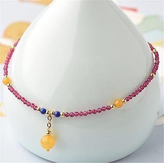 wrtgerht Feng Shui Riqueza Tobillera Natural Rosa turmalina Granate Amatista Piedra Lunar Piedra Preciosa energía Tobillera atraer Buena Suerte for Mujeres joyería Regalo Cinabrio (Color : 3)