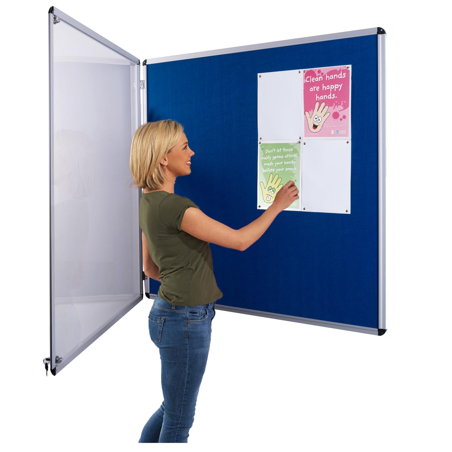 Tamperproof Lockable Noticeboard | Blue Felt | 90 x 90 cm | Aluminium Frame with Double Locks and Keys | - Ideal for Office, School Displays โ image 1