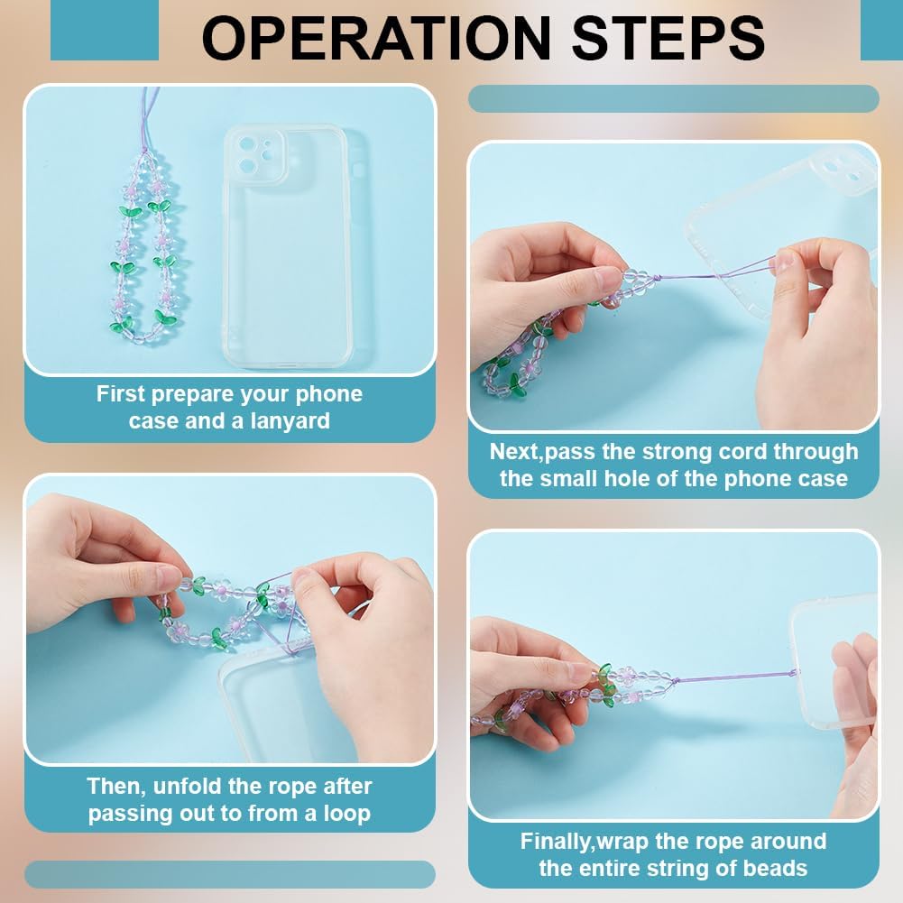 ANATTASOUL 6 Styles Beaded Phone Charm Flower and Love Aesthetic Phone Lanyard Wrist Strap, Cute Keychain Decoration for Wallet AirPods Camera Mobile Pendants Decor - Image 3