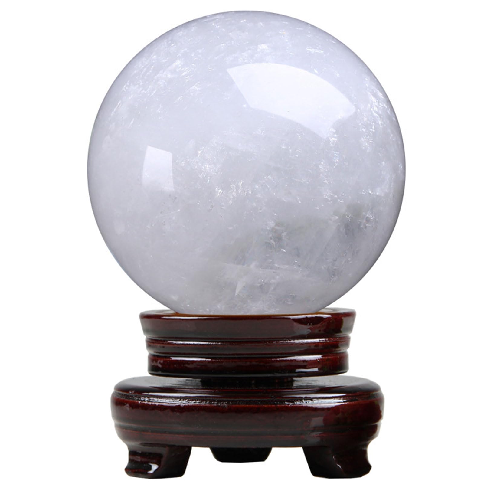 DECORN White Quartz Crystal Sphere Ball with Wooden Stand, Natural Calcite Ball Healing Gemstone Ball Sculpture Figurine Meditation Home Decoration Minerals Specimens,Dia.40mm