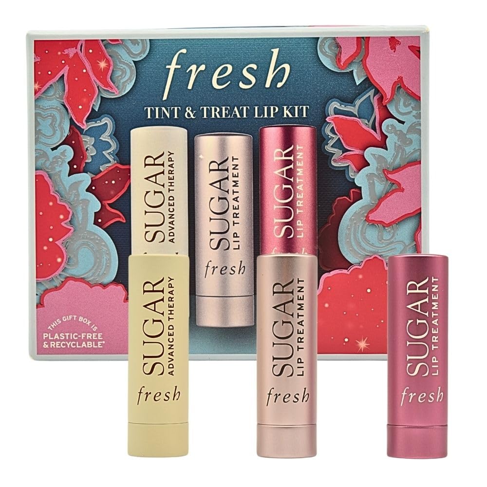 Tint and Treat Lip Kit by Fresh for Women – 3 Pc 0.07oz Sugar Lip Treatment – Rose, 0.07oz Sugar Advanced Therapy, 0.07oz Sugar Lip Treatment – Bloom