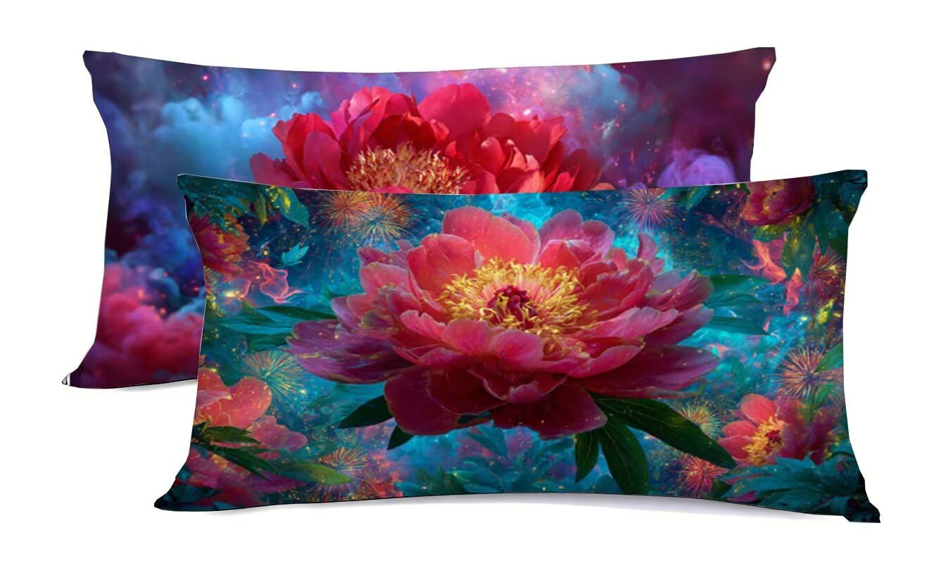Taie d'oreiller RêVe en lin haut de gamme avec impression Fleurs recto verso 50x70cm