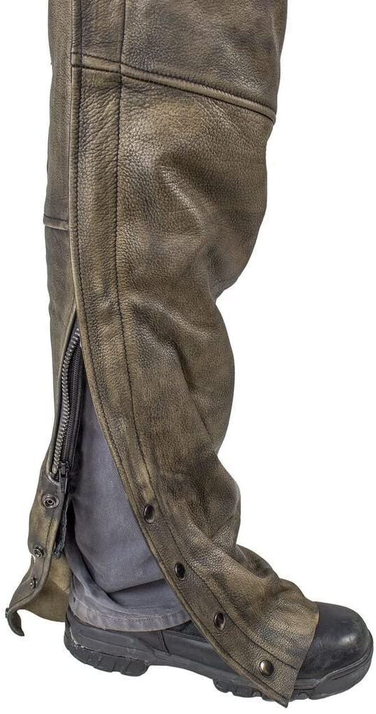 Motorradchaps für Herren, Leder, Used-Look, Braun / Butterweich, mit Reißverschluss