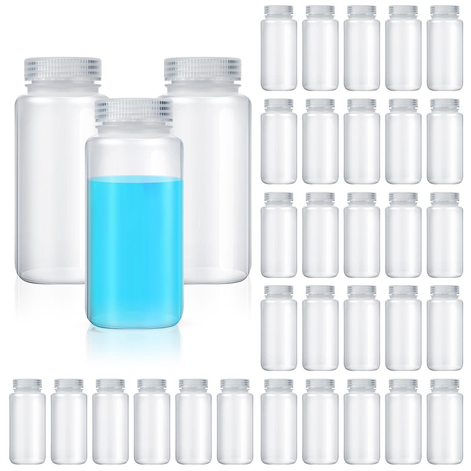 Hoolerry 36 Pcs 16oz 500ml Plastic Sample Bottles Laboratory Grade Polypropylene Wide Mouth Reagent Bottles Clear Liquids Storage Containers with Lids