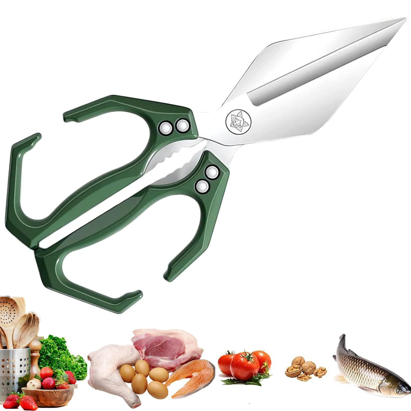 Multifunctional Heavy-Duty Kitchen Shears, 2025 New Heavy Duty Kitchen Scissors for Food with Ergonomic Handle, Sharp Stainless Poultry Scissors for Chicken, Meat (Green)