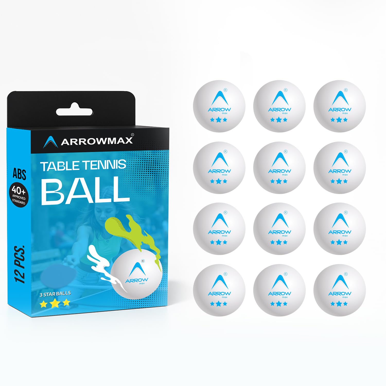 ArrowMax 40+ Plastic Table Tennis Balls Pack of 12 | High Performance 3-Star ABS TT Balls for Professional Matches and Training | Ideal for Adults & Kids (White)-image-14