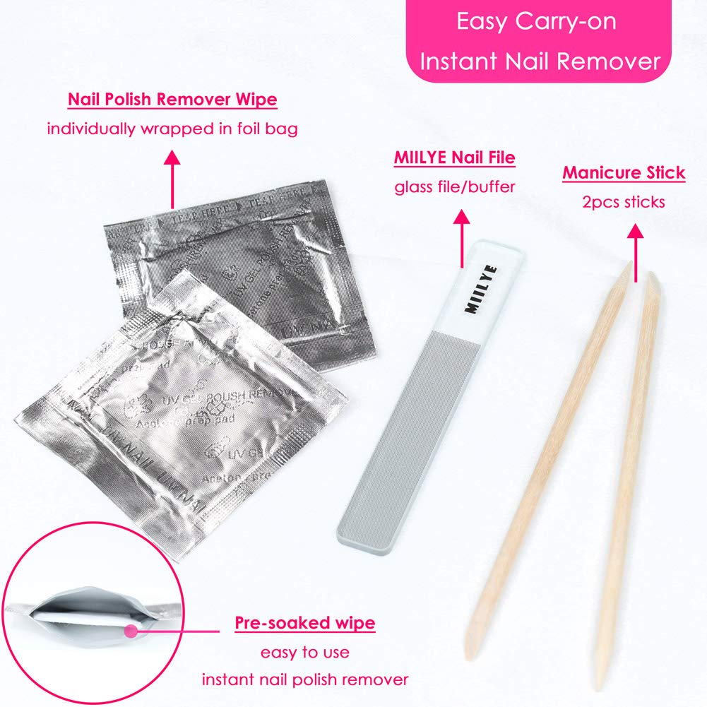 Nail Polish Remover Wipes, MIILYE Individual Fingernail Gel Nail Polish Remover Pads Soak off Aluminum Foil Wraps ,1x Nail File +1x Scraper Stick Included (60 Pads)