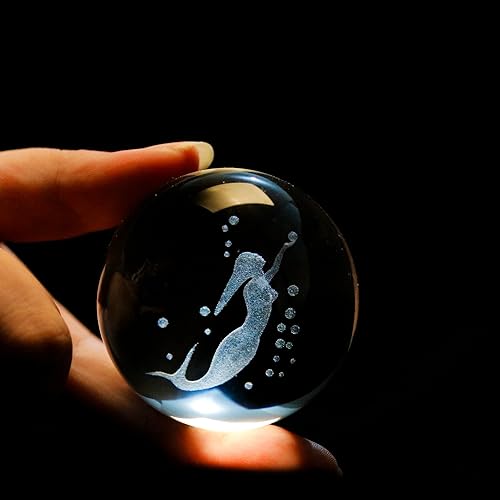 Miniatura 2 de Bola de cristal 3D con figuras de sirena Bolas de vidrio con soporte 3D Esfera de cristal pisapapeles regalos