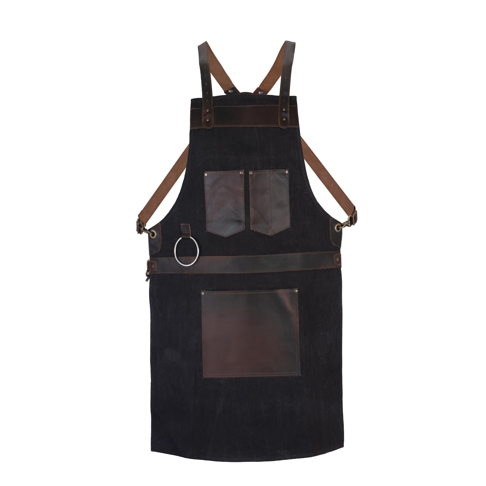 Leathershire Black Waxed Blue Canvas Handmade Leather Apron Butcher Apron Diy Apron Bbq Apron -Cooking Apron - Smith Apron - Barber Apron - Woodwork Apron (Black)
