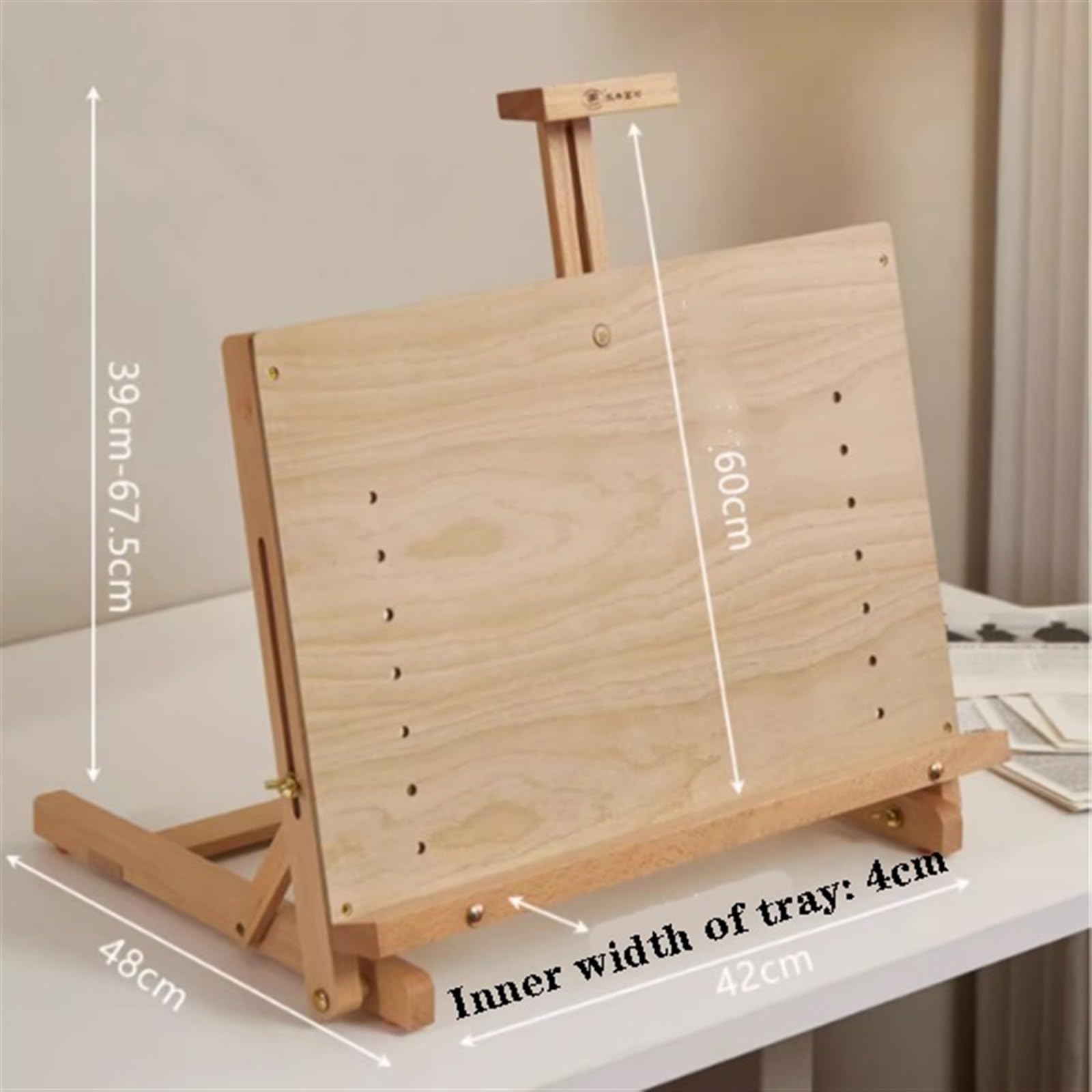 NZPOST Caballete de Mesa portátil, Caja de Almacenamiento, Caballete de Mesa Ajustable para Pintar y exhibir, Soporte de Madera para Artistas Principiantes