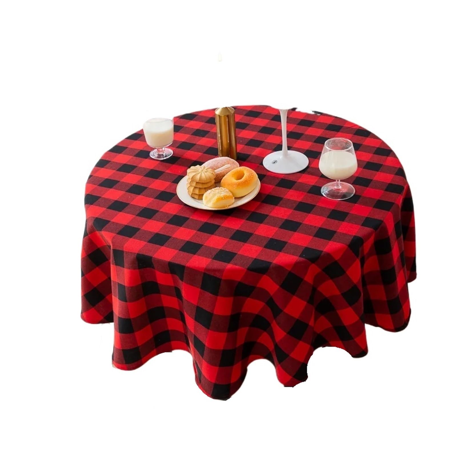 Mantel Redondo a Cuadros for Mesa, decoración navideña for reunión Familiar, Restaurante, Fiesta, Cena, decoración del hogar para Banquetes Y Fiestas(Red Black Plaid,90CM)