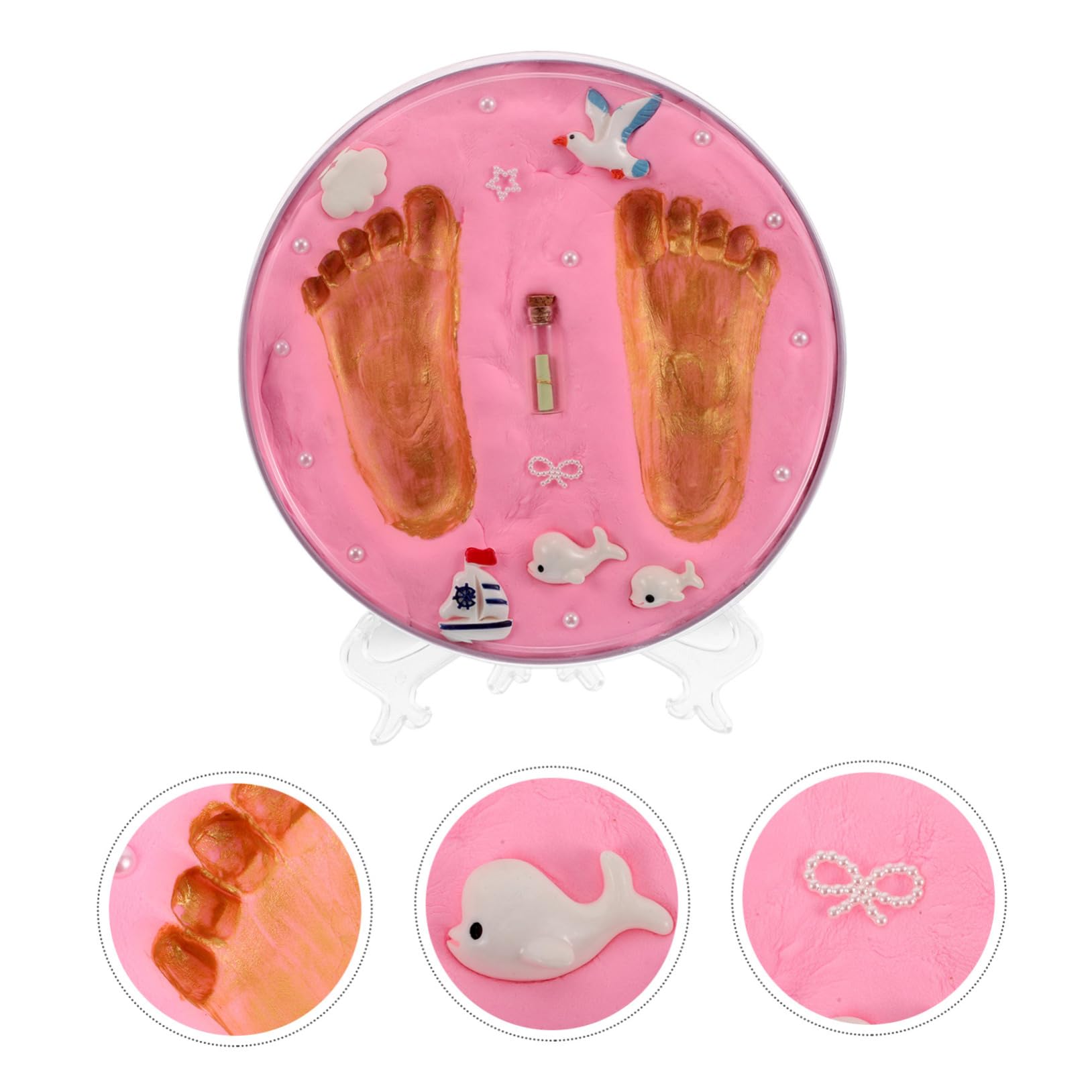 TOYANDONA Kit de Huellas de Manos y Pies Fácil de Usar para Ñiño Recién Nacido, Arcilla Rosa Recuerdo para Baby Shower y Regalos