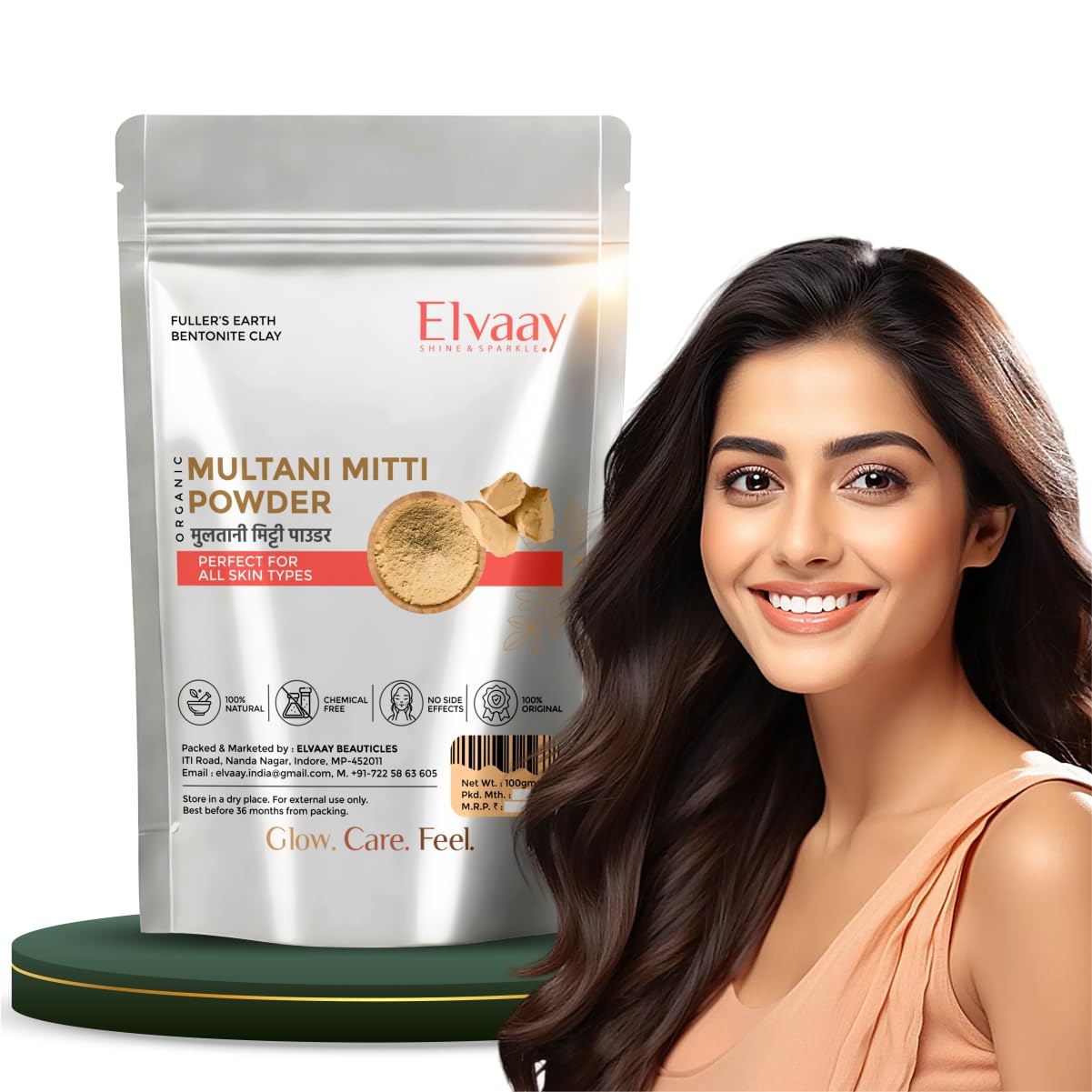 Elvaay Multani Mitti Body Scrub Powder | Natural Glow Enhancer | Gentle Exfoliation | Removes Dead Skin Efficiently | Suitable for Mud Bath | 100gm-image-2