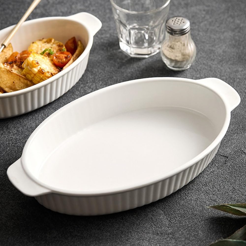 Naczynie do pieczenia 9,5-calowa, 600 ml, biała, ceramiczna miska do pieczenia, owalna, z podwójnym uchwytem, ​​do piekarnika mikrofalowego Zapiekanka
