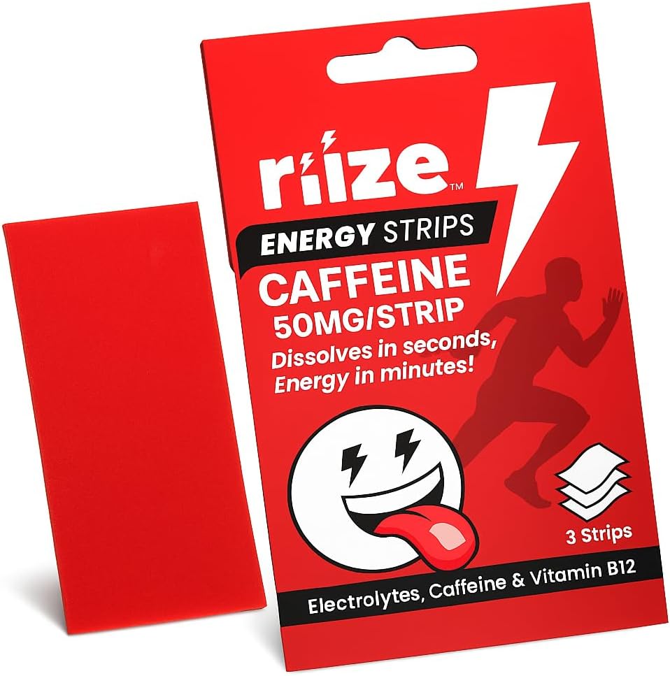 Riize Energy Strips, Fast Acting with 50mg Caffeine, L-Theanine, Vitamin B12, Electrolytes, Natural Flavors, Vegan, Instant Boost Oral Supplement (3 Count Pack)