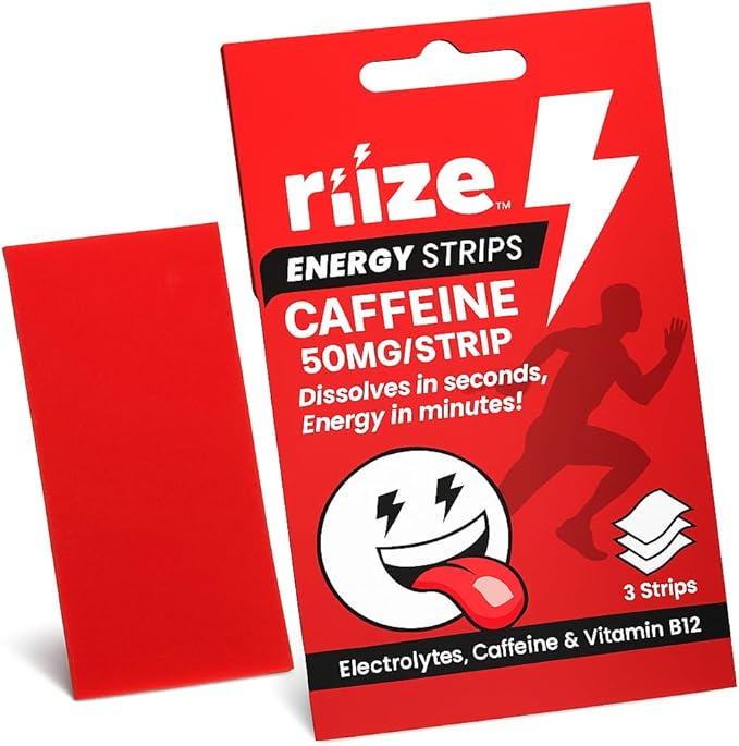 Riize Energy Strips, Fast Acting with 50mg Caffeine, L-Theanine, Vitamin B12, Electrolytes, Natural Flavors, Vegan, Instant Boost Oral Supplement (3 Count Pack)