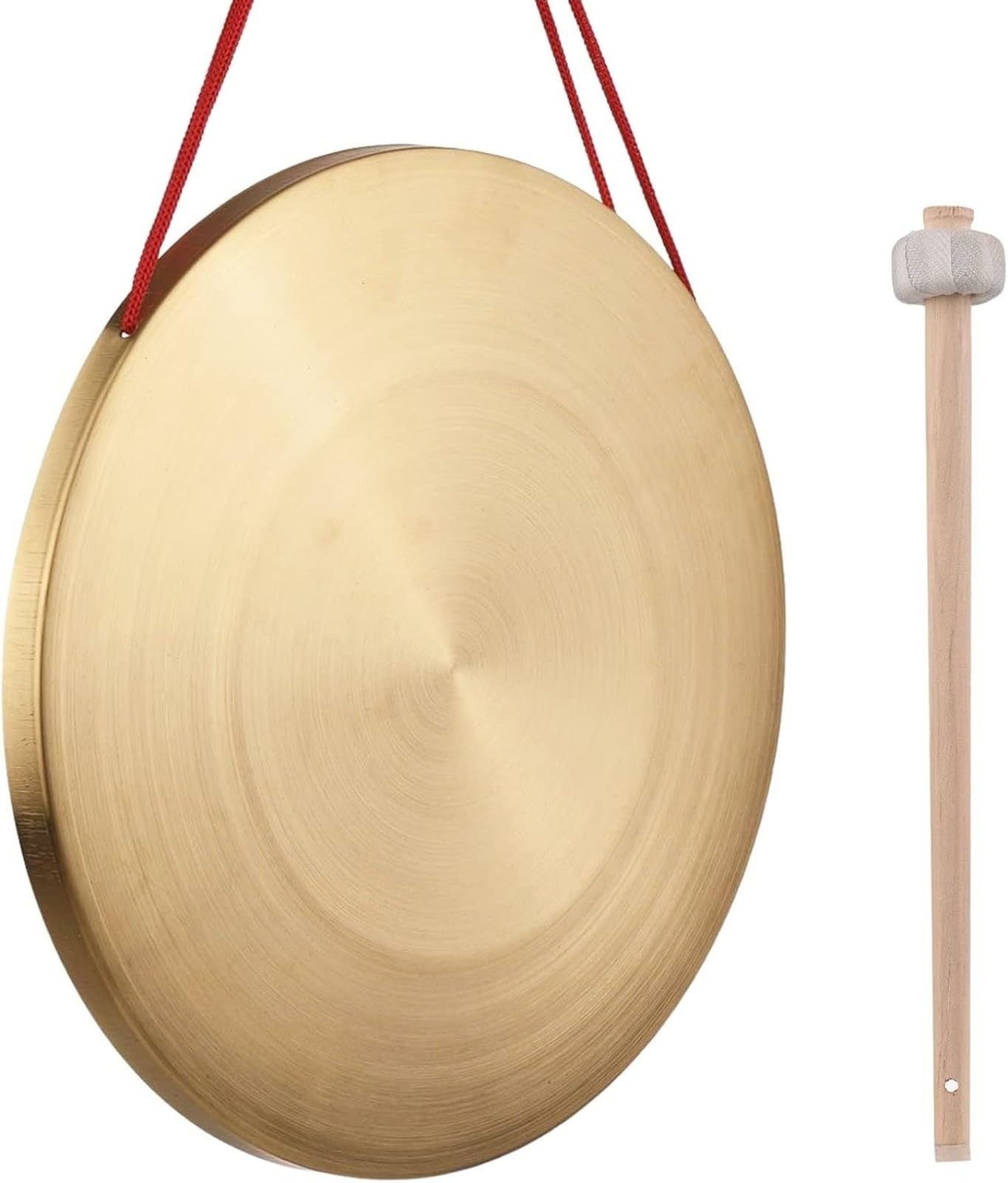 Gong in Ottone da 32 cm – Strumento a Percussione Tradizionale Autentico con Mazzuolo in Legno, Ideale per Cerimonie, Opera, Meditazione ed Eventi (42cm)