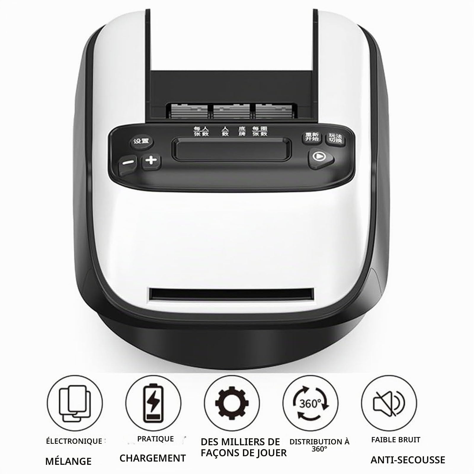 Mélangeur automatique de cartes et distributeur de cartes et mélangeur de cartes avec rotation à 360 degrés