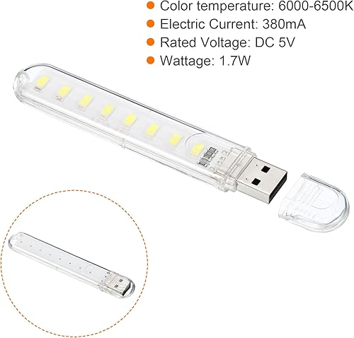 Miniatura 4 de PATIKIL 6000-6500K Mini luz LED USB, paquete de 4 unidades de 1.7 W portátil de luz LED de noche LED módulo de lámpara delgada para camping teclado