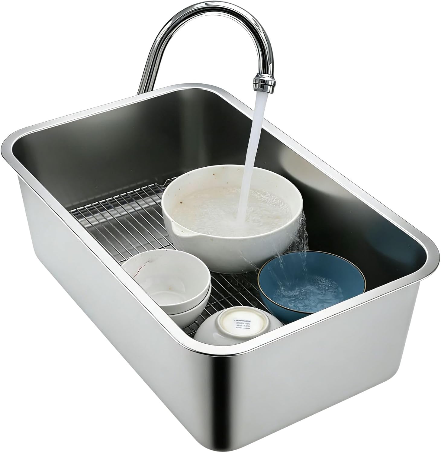 Stainless Steel Dish Pan, 18L Multipurpose Dishpan for Kitchen Sink, Camping & Outdoor Dish Tub, Vegetable Washing Basin with Flat Base, 15.74"x11.8"x5.9