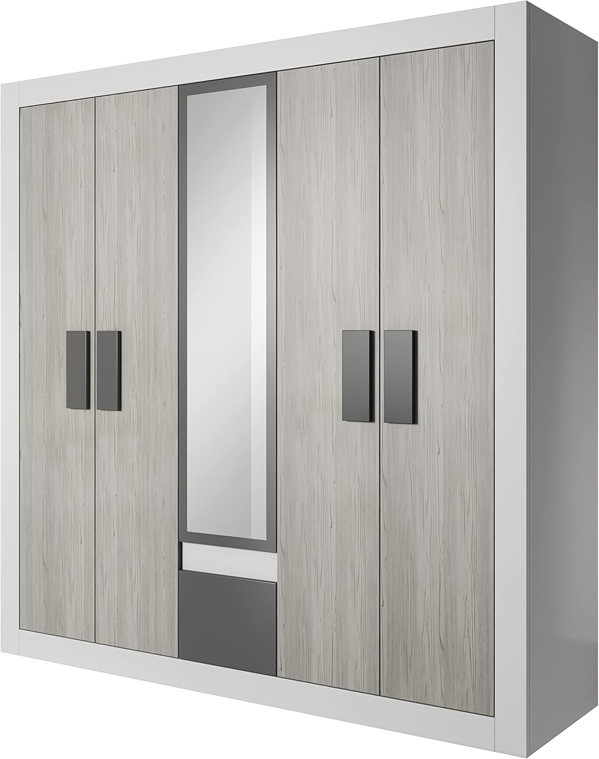 Fabryka Mebli Idźczak Schlafzimmer-Set Komplett - Helios III 230 Bettgestell - Kleiderschrank mit Spiegel, Kommode, Nachttisch - Innovativ, Stilvoll, Modern - Weiß/Kathult+Grau