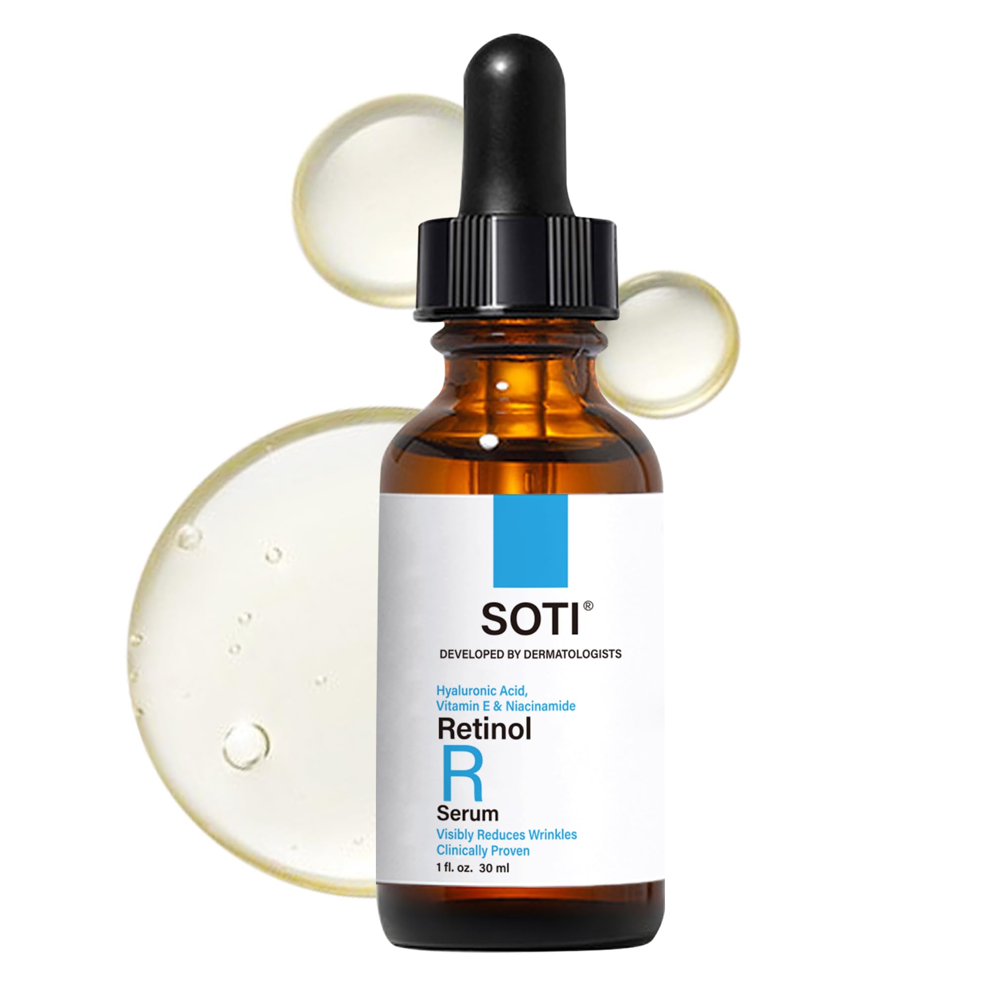 Retinol Serum, Made in USA! Reduces Wrinkles, Age Spots, Post-Acne Marks. Stimulates Collagen, Firm Skin, Anti Aging with Hyaluronic Acid, Niacinamide