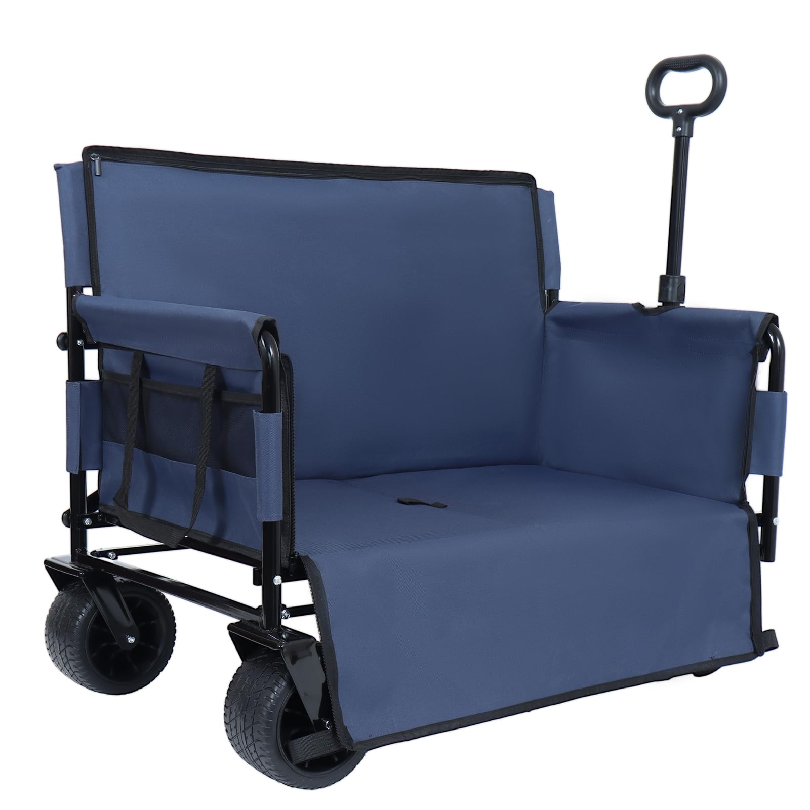3-in-1 Convertible Folding Wagon Cart with Bench Seat &amp; Storage - 500lbs Heavy-Duty Utility Wagon, 180L Capacity All-Terrain Wheels for Camping, Beach, Sports, Garden (Dark Blue)