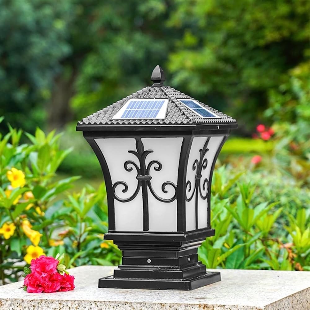 Pfostenleuchten Außenbereich Palace Style Outdoor Solar Säule Post Licht Retro Aluminium Wasserdicht Straße Laterne for Hof gemauert Balkon Villa Säule Cap Lampe(Zwart,XS)