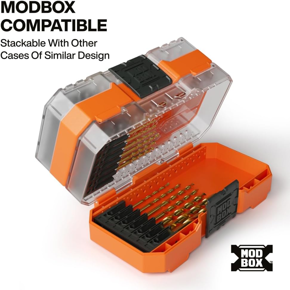 Klein Tools 53614 14-Piece Titanium Drill Bit Set, Impact-Rated, 1/4-Inch Hex Shank, Cuts Metal, Plastic, Wood, 11 Unique Sizes