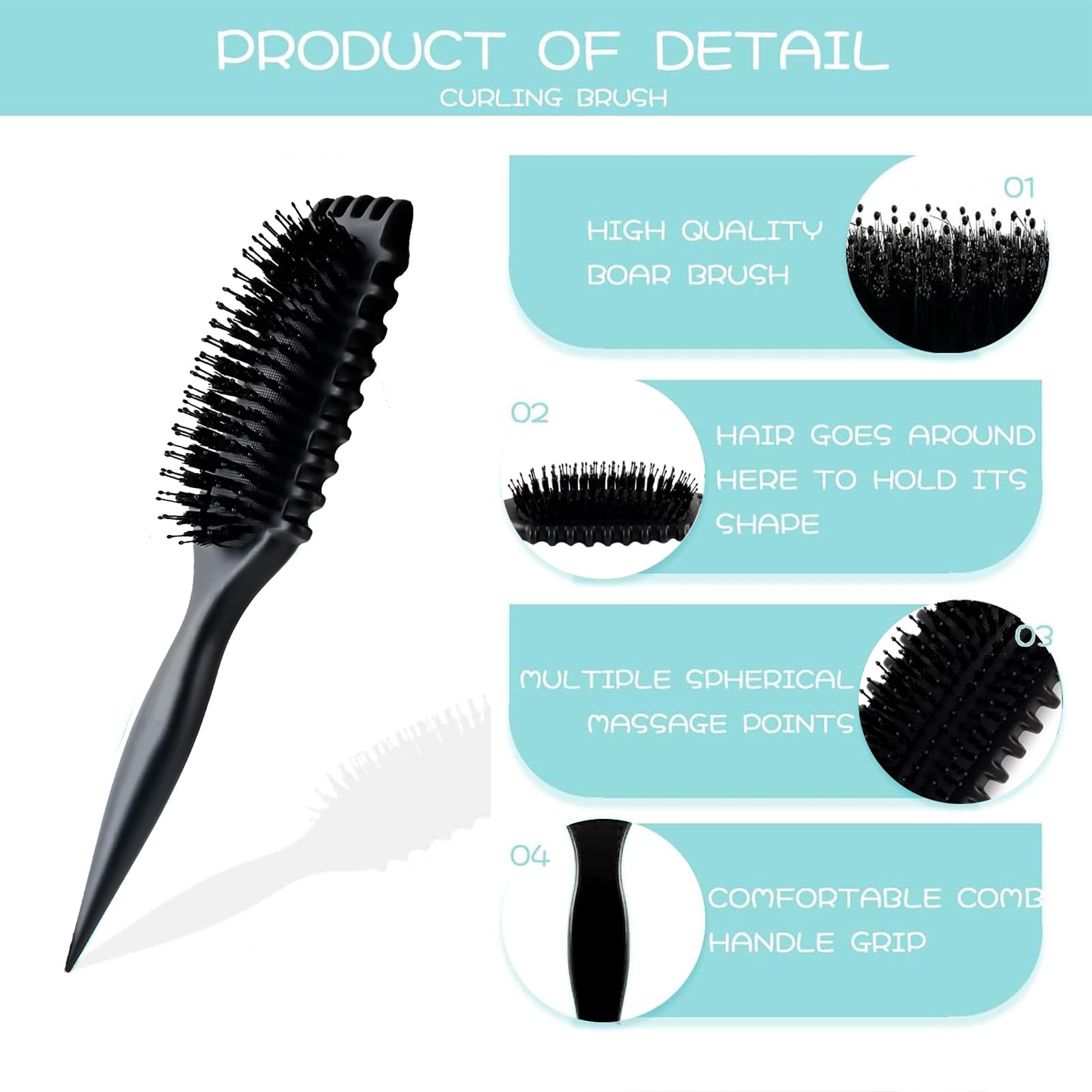 Hillylolly Spazzola per Ricci Bounces, Curly Define Styling Brush Originale, Defining Brush, Spazzola Capelli Ricci per Donne e Uomini Districare Modellare (Nero)