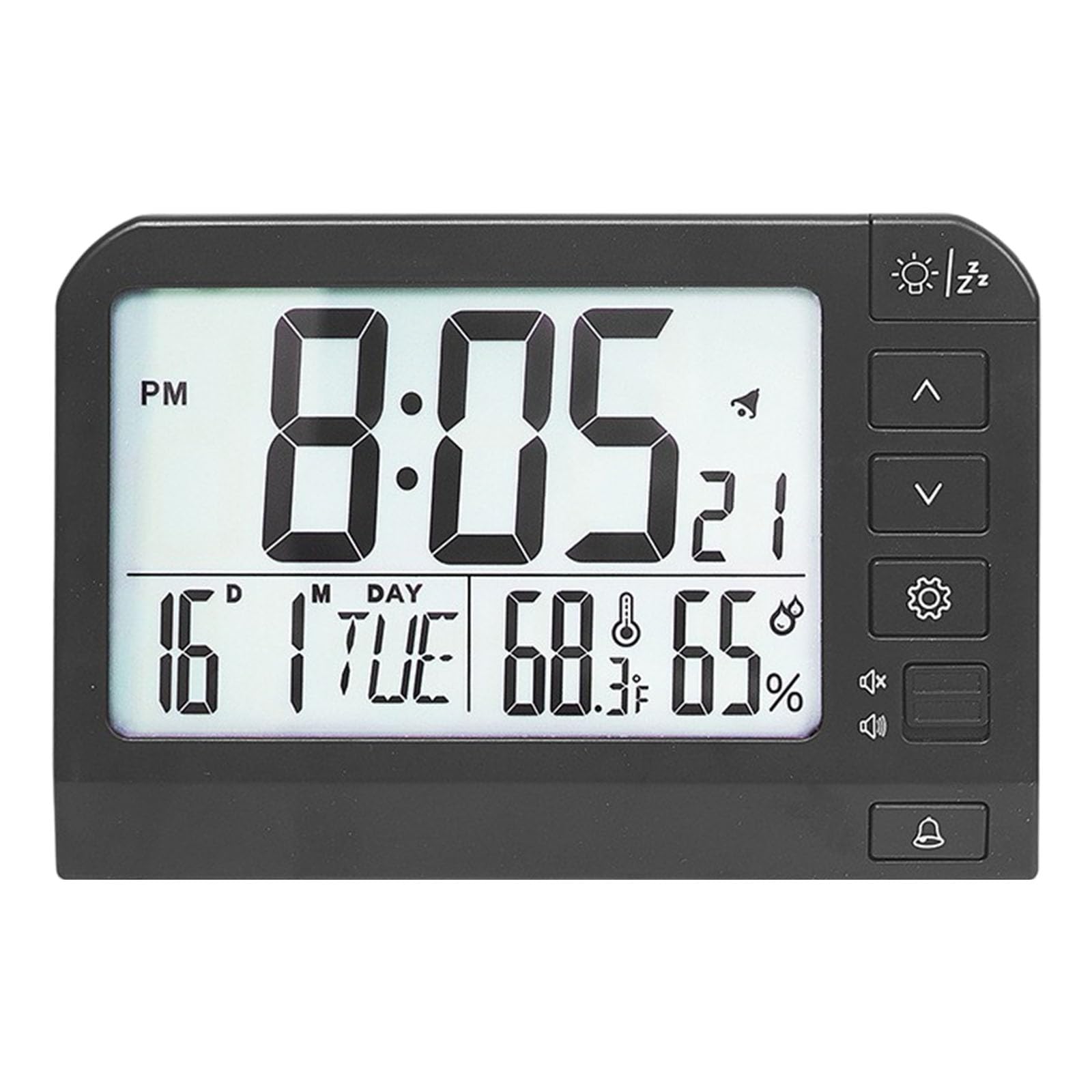 Whoasyst Large LCD Screen Digital Alarm Clock with Backlight Temperature Humidity Display for Bedrooms Offices and Travel Clock Backlight