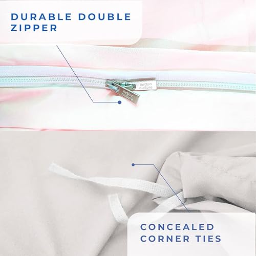 Miniatura 5 de Kotton Culture Juego de funda de edredón de lujo de 3 piezas, 100% algodón egipcio, 1200 hilos, funda de edredón suave con cremallera y lazos en las