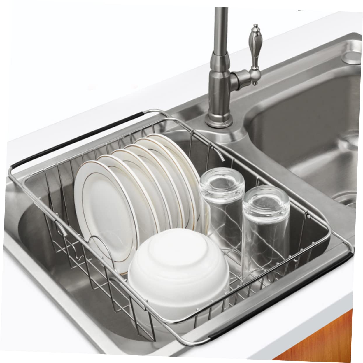 LIFKOME Escurreplatos grande expandible sobre el fregadero, escurridor de platos de cocina para ahorrar espacio para platos y cuencos, estante de secado de fregadero
