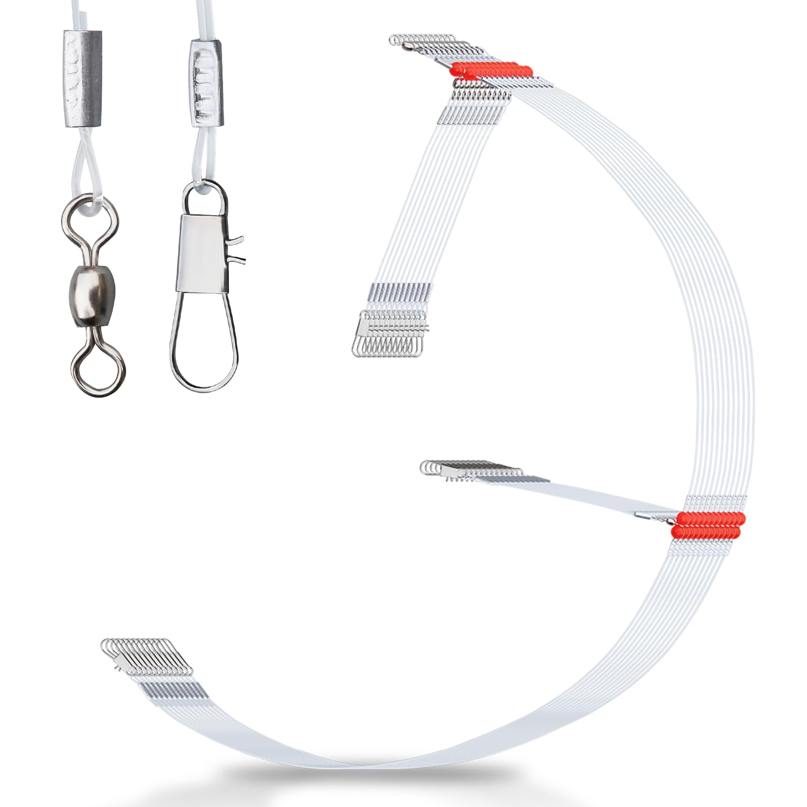 AIRKOUL 12/24PCS Nylon Mono Fishing Leader Rigs with Swivels Snaps & Beads, High Low Rig for Salt/Freshwater, Fishing Gear for Lures Bait Hooks Weight